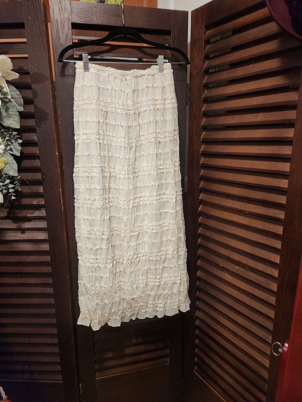 Commense Cream Tiered Ruffle Maxi Skirt
